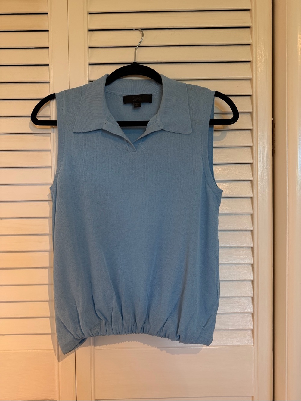 Zara Sky Blue Sleeveless Collared Tank